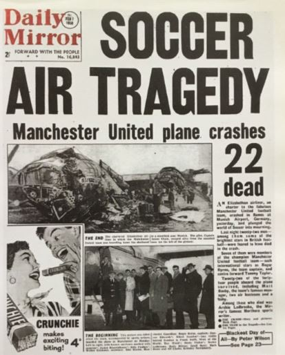 Daily Mirror Soccer front page reporting the Manchester United Munich air disaster
